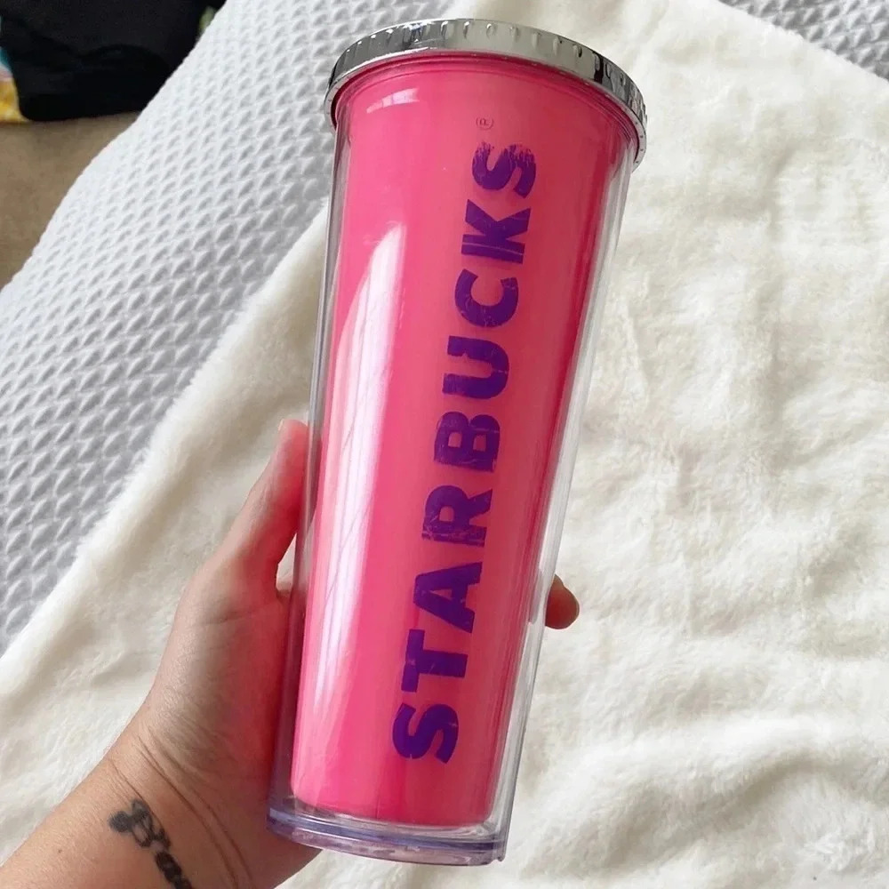 Starbucks hot pink and purple plastic 24 oz Tumbler Cup
